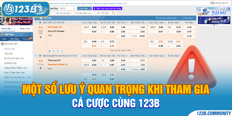 Một số lưu ý quan trọng khi tham gia cá cược cùng 123B